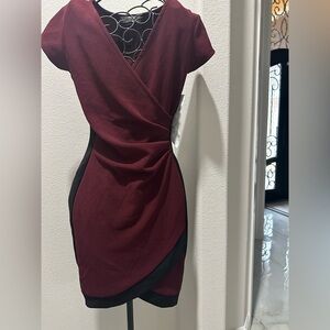 Crave Fame Wine and Black Wrap Mini Dress